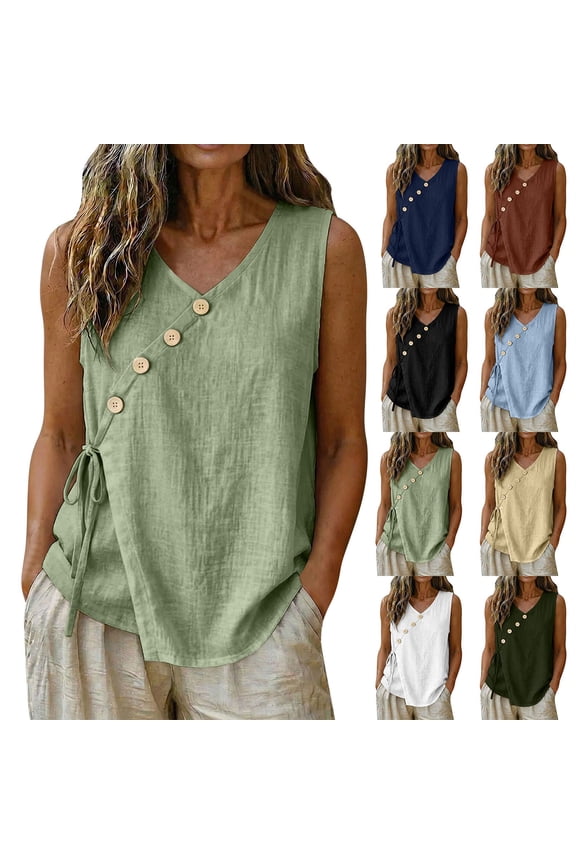 Summer Tops for Women Plus Size V-Neck Sleeveless Circle Tops - Ruffle Flounce for Everyday Light Blue S