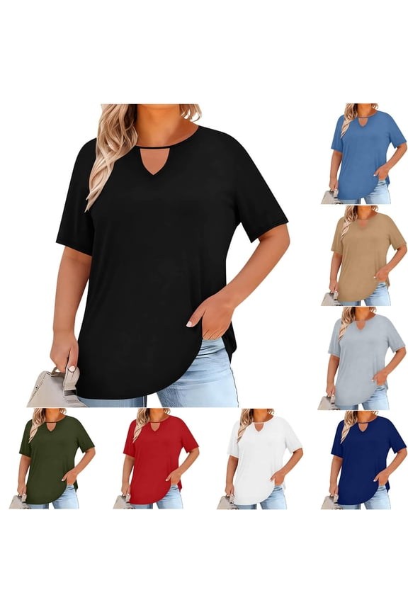 Summer Tops for Women Short Sleeve V-Neck Pencil Tops - Split Hem for Fall Black XXL
