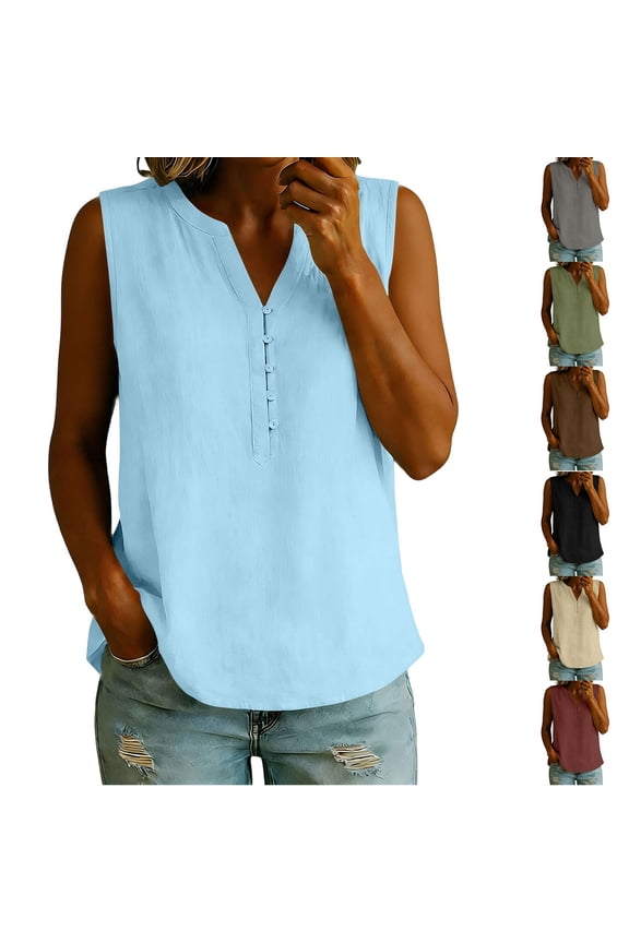 Summer Tops for Women Work Sleeveless V-Neck Circle Tops - Side Pocket for Fall Brown S