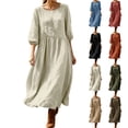 thumbnail image 1 of YuXingFu Sundresses for Women Maxi Crew Neck Plus Size Womens Dress 3/4 Sleeve Flowy Long Casual Summer Wine XXL, 1 of 8