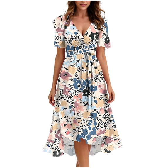 YuXingFu Sundresses for Women Maxi V-Neck Plus Size Womens Dress Sleeveless Floral Long Casual Summer Pink S