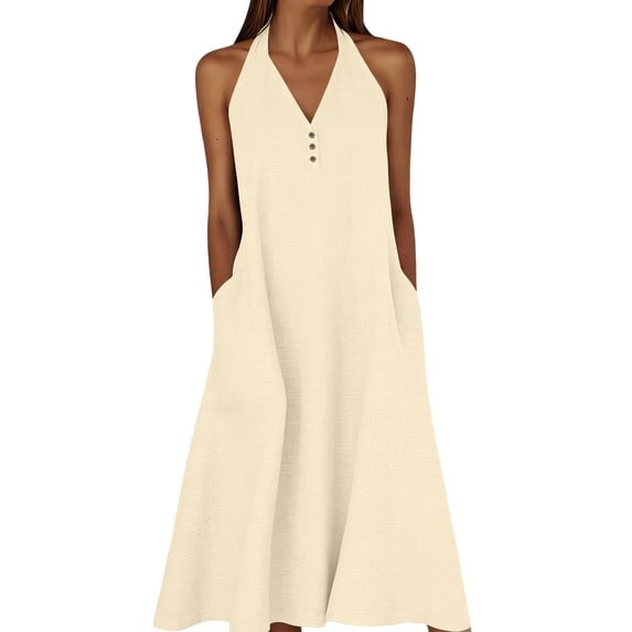 YuXingFu Sundresses for Women Midi Cotton Maxi V Neck Plus Size Sleeveless Maxi Casual Summer Yellow XXL