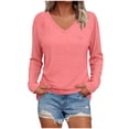 thumbnail image 1 of YuXingFu Tank Tops for Women V-Neck Pleated Ruffle Hem Long Sleeve for Casual Loose Fit Tees Tops Hot Pink L, 1 of 7