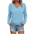 thumbnail image 1 of YuXingFu Tank Tops for Women V-Neck Pleated Ruffle Hem Long Sleeve for Casual Loose Fit Tees Tops Light Blue M, 1 of 7