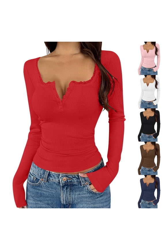 Tops for Women Party Club Night V-Neck Long Sleeve Wrap Tops - Ruffle Cascade Faux Leather for Fall Red XXL