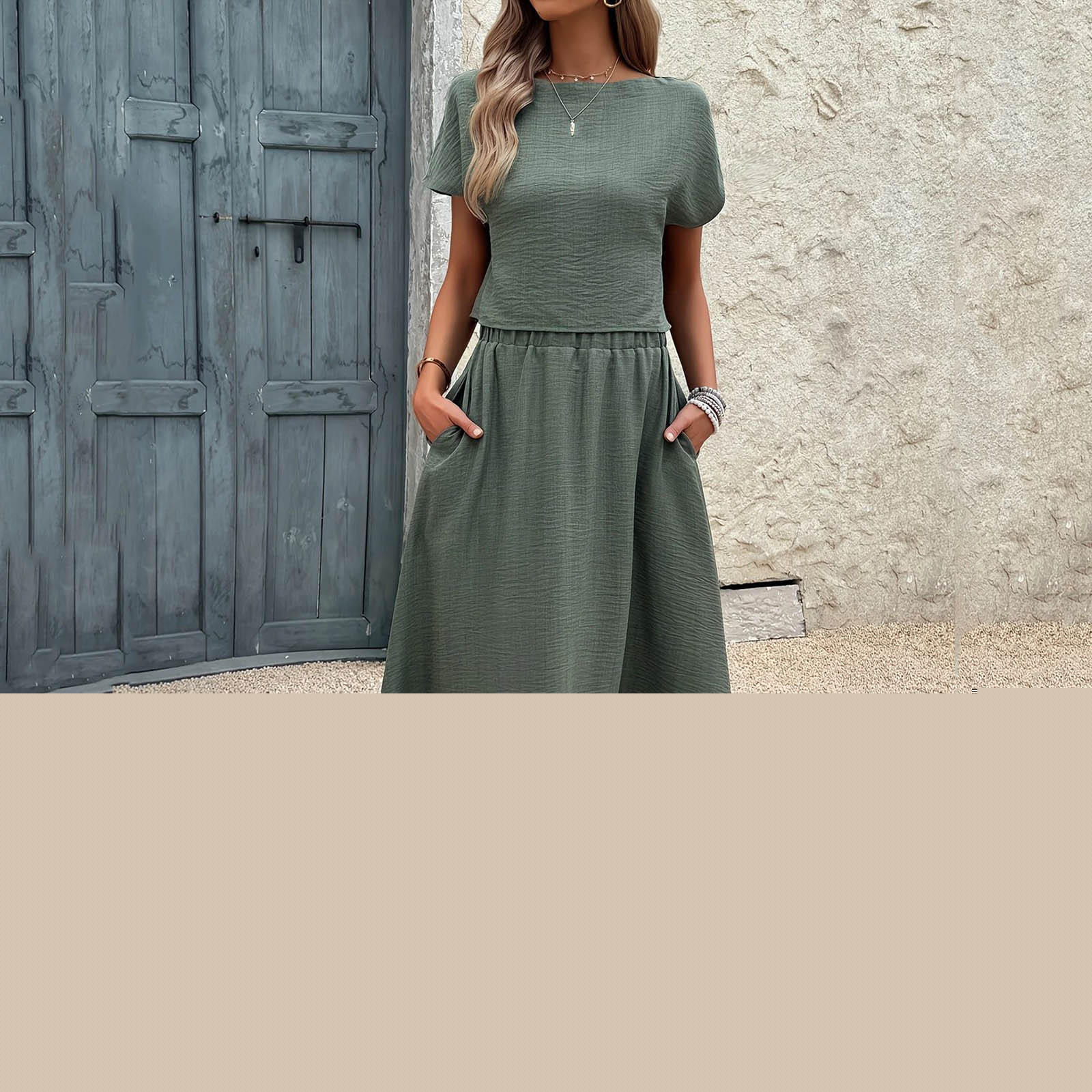 YuXingFu Wedding Guest Dresses for Women formal Maxi Crew Neck Plus Size Womens Dress Short Sleeve Solid Color Long Casual Summer Green S
