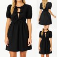 thumbnail image 1 of YuXingFu Wedding Guest Dresses for Women formal Mid-Length Crew Neck Plus Size Womens Dress Short Sleeve Solid Color Casual Summer Black S, 1 of 9