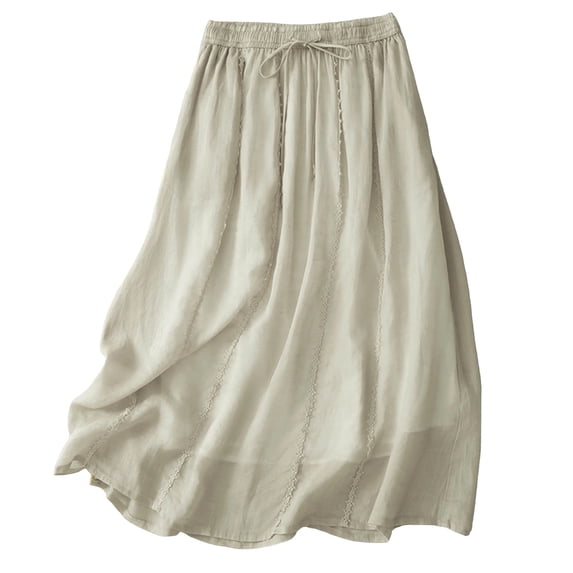 YuXingFu Women's Summer Pull-On Skirt Solid Color Drawstring Elastic Waist Long Skirt Green M