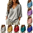 thumbnail image 1 of YuXingFu Women's Tops, Tees & Blouses V-Neck Pleated Ruffle Hem for Casual Purple XXL, 1 of 9