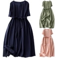 thumbnail image 1 of YuXingFu Womens 100% Cotton Dresses Maxi Crew Neck Plus Size Womens Dress Short Sleeve Solid Color Long Casual Summer Navy #4 XL, 1 of 7