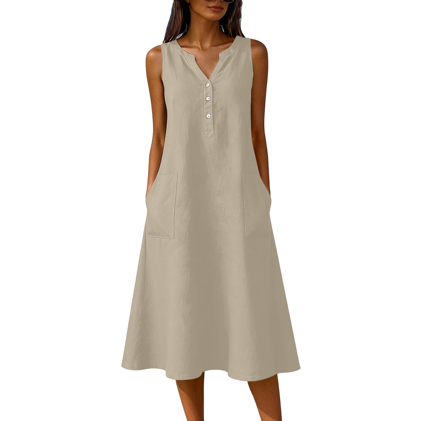 100 cotton dresses women Ekouaer Elegant Flowy 100% Dress Black / L this solid V 100% Cotton Rose Dress |