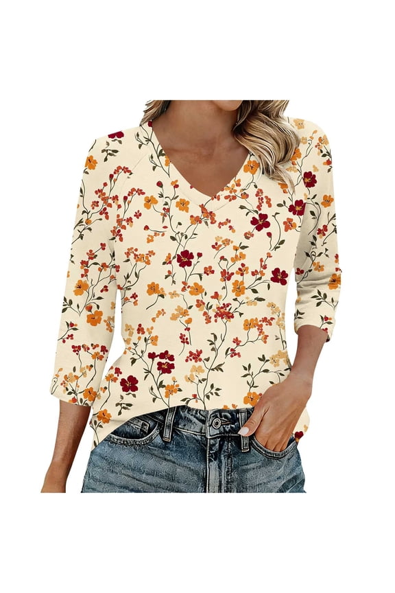 Womens Business Casual Tops for Women 3/4 Sleeve V-Neck Wrap Tops - Lace Trim Tulle Boho Multicolor S