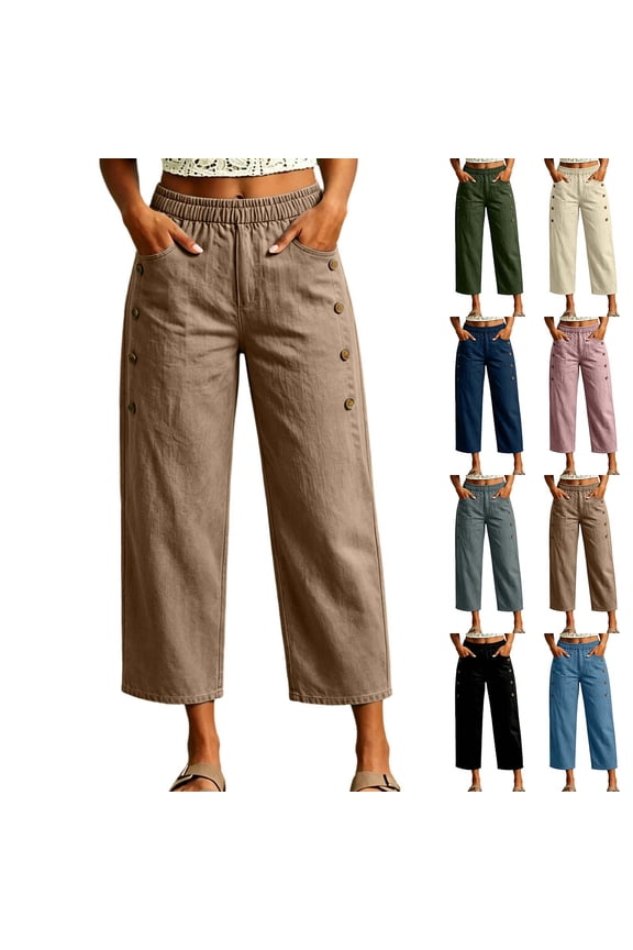 Womens Capri Pants For Women Casual Summer Straight Cigarette - Raw Hem Office Gray S