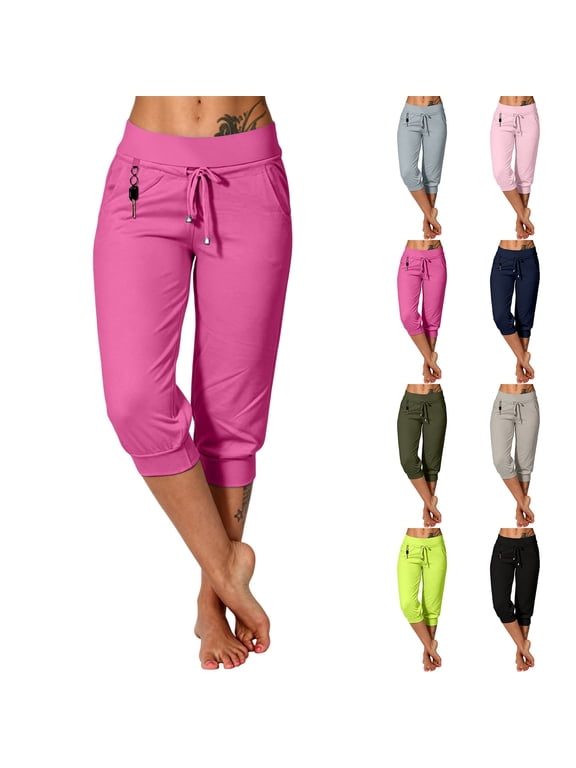 Womens Capri Pants for Women Cotton Cropped Legging Mid Ankle - Cuffed Hem Spring Khaki XXL