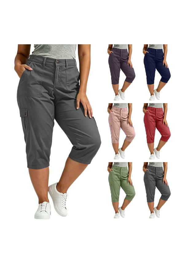 Womens Capri Pants for Women Petite Straight Cigarette - Raw Hem Office Pink XXL