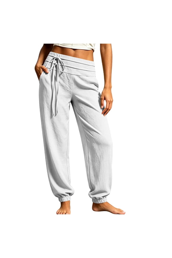 Womens Cargo Pants Women Flare Chino Belted Waist - Zip Fly Office White XL