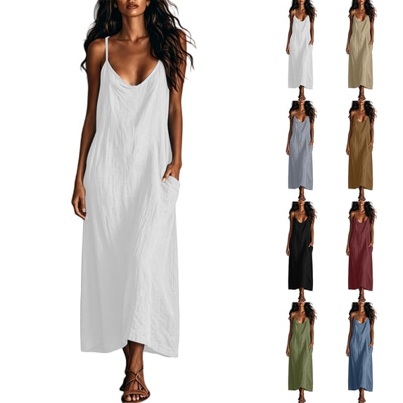 YuXingFu Womens Cotton Dresses Casual Maxi Sleeveless Plus Size Womens Dress V-Neck Classic Bohemian Style Long Casual Summer Brown M