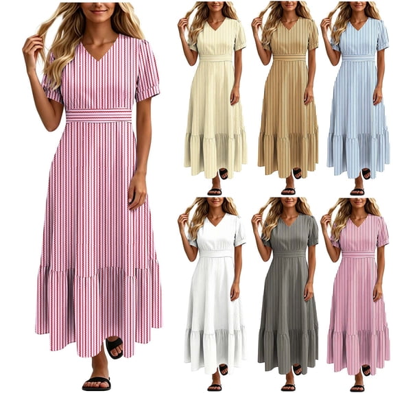 YuXingFu Womens Cotton Dresses with Sleeves Maxi V-Neck Plus Size Womens Dress Short Sleeve for Beach Long Casual Summer Beige XXL