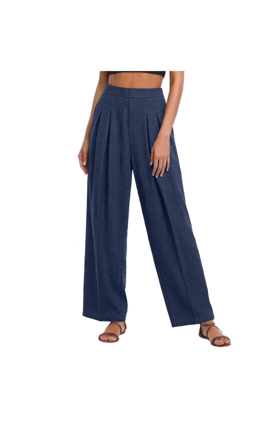 Womens Cotton Pants Petite Bootcut Yoga Smocked Waist - Distressed Work Navy S