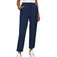 thumbnail image 1 of YuXingFu Womens Cotton Pants Petite Bootcut Yoga Smocked Waist - Distressed Work Navy XXL, 1 of 5