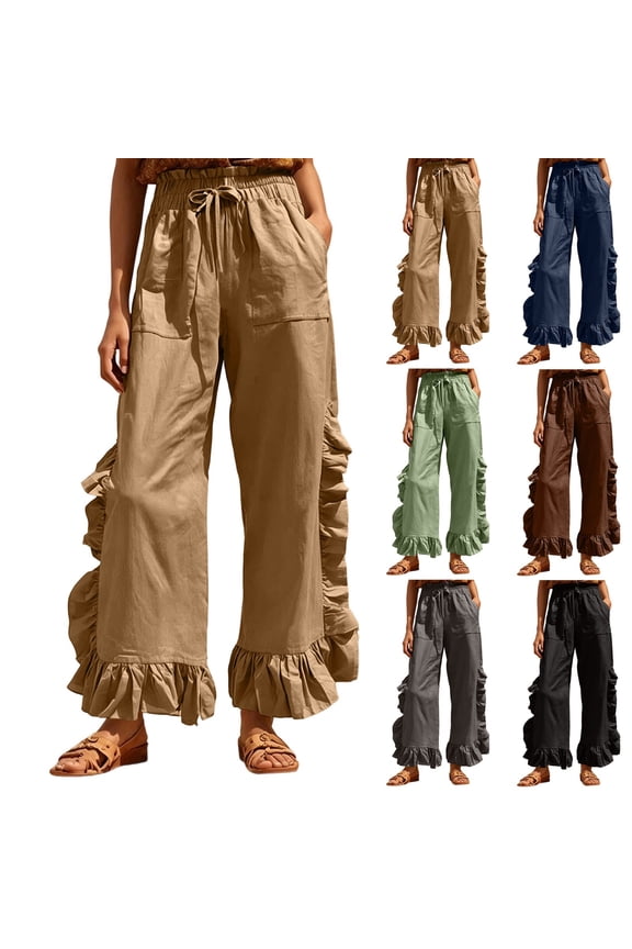 Womens Cotton Pants Petite Straight Culottes - Button Fly Work Navy S