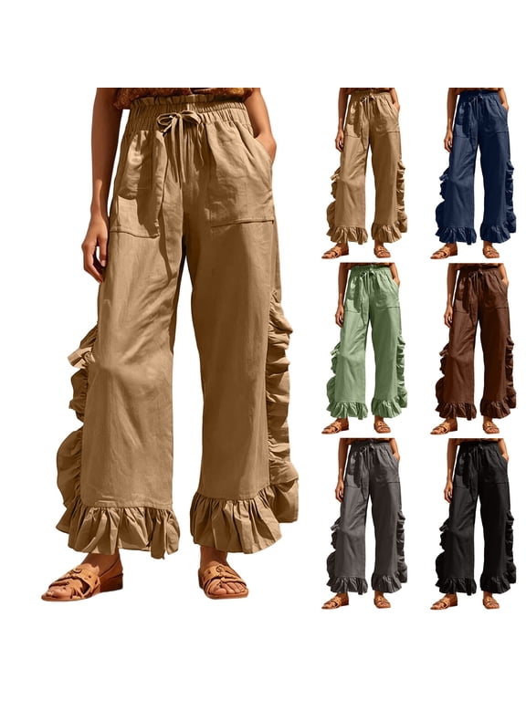 Womens Cotton Pants Petite Straight Culottes - Button Fly Work Navy S