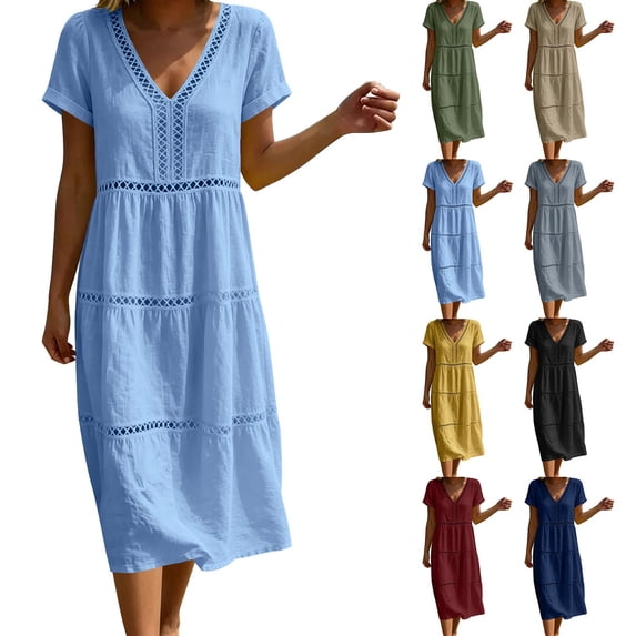 YuXingFu Womens Cotton Summer Dresses Casual Maxi V-Neck Plus Size Womens Dress Sleeveless with Pocket Long Casual Summer White XL
