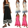 thumbnail image 1 of YuXingFu Womens Dresses Summer Maxi Crew Neck Plus Size Womens Dress Sleeveless Stripe Long Casual Summer Black S, 1 of 6