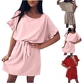 thumbnail image 1 of YuXingFu Womens Dresses for Wedding Guest Petite Mid-Length Crew Neck Plus Size Womens Dress Short Sleeve for Vacation Casual Summer Red XL, 1 of 6