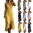 thumbnail image 1 of YuXingFu Womens Dresses with Pockets Plus Size Maxi V-Neck Plus Size Womens Dress Sleeveless for Vacation Long Casual Summer Black XL, 1 of 9