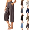 thumbnail image 1 of YuXingFu Womens High Waist Wide Leg Pleated Capri Pants - Side Pockets Work Summer Spring Khaki S, 1 of 7