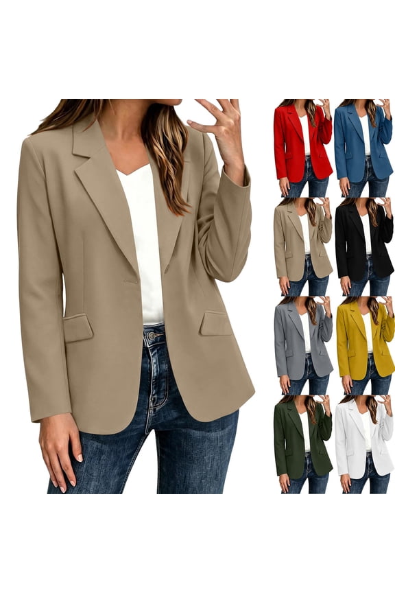 Womens Linen Blazer Women Long Sleeve Slim Fit One Button Business Work Office Suit Jacket with Pockets Yellow S