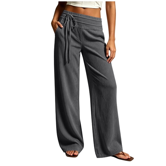 YuXingFu Womens Linen Pants Women Petite Skinny Capri - Back Pocket Winter Dark Gray XL