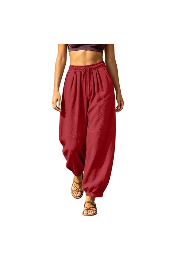 Womens Linen Pants Women Plus Size Straight Cigarette - Raw Hem Office Wine S