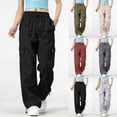 thumbnail image 1 of YuXingFu Womens Multi Pocket Drawstring Breathable Solid Cargo Pants - Sporty Casual Khaki XXL, 1 of 7