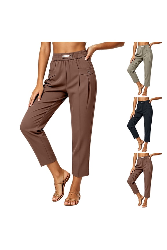 Womens Pants for Women Trendy Flare Cigarette - Zip Fly Business Black S