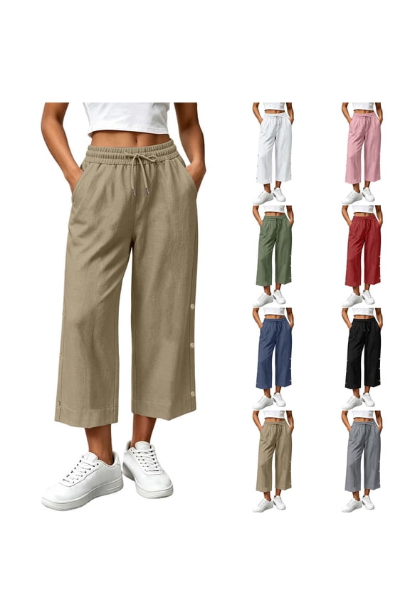 Womens Pants for Women with Pockets Straight Cigarette Mid Cropped - Raw Hem Office Black XL