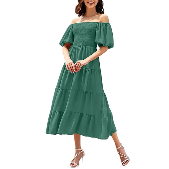 YuXingFu Womens Plus Size Cotton Dresses Maxi Crew Neck Plus Size Womens Dress Short Sleeve for Beach Long Casual Summer Green L