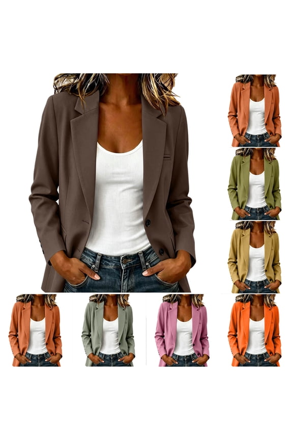 Womens Relaxed Blazer - Korean Style Office Work Jacket Coffee XXL