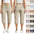 thumbnail image 1 of YuXingFu Womens Solid Casual Stretch Waist Cargo Capri Pants - Multi Pockets Athletic Black S, 1 of 6
