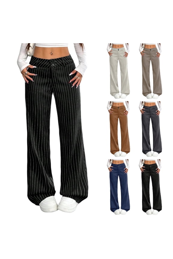 Womens Spring Fall Solid High Waist Straight Leg Trousers - Work Commuter Brown S