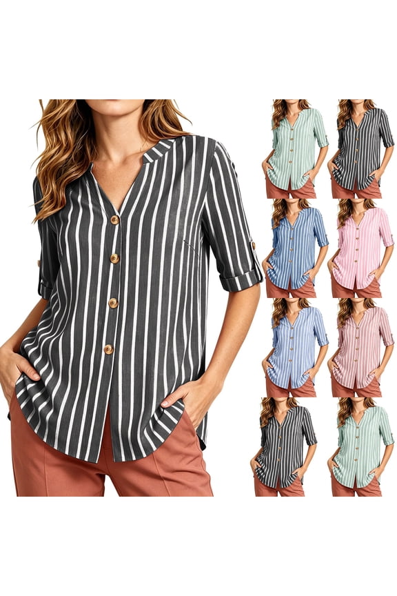 Womens Spring Tops 2026 Short Sleeve Collared Pencil Tops - Back Pocket for Winter Pink L