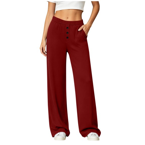 YuXingFu Womens Summer Pants Set Bootcut Jogger Smocked Waist - Drawstring Work Red S