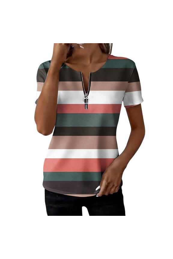 Womens Summer Tops 2026 Short Sleeve Crew Neck Circle Tops - Back Pocket for Streetwear Brown XXL