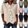 thumbnail image 1 of YuXingFu Womens Summer Tops Trendy with Sleeves Collared Short Sleeve Flared Tops - Split Hem for Fall Black L, 1 of 6