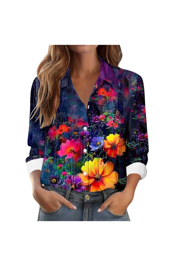 Womens Tops Summer Casual Collared Pencil Lace Trim Long Sleeve for Beach Shirts Casual Summer Tops Multicolor L
