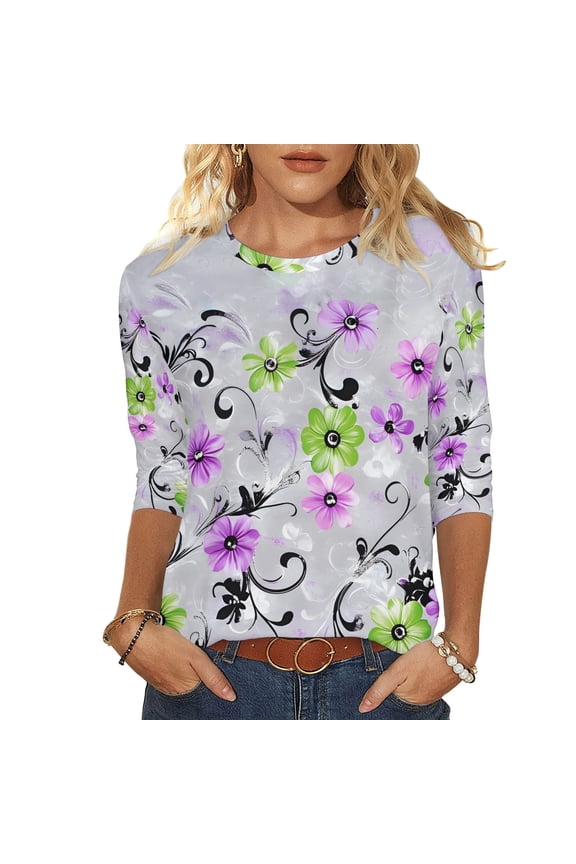 Womens Tops for Women Crew Neck Circle Tops - Lace Trim Faux Leather Vintage Multicolor S