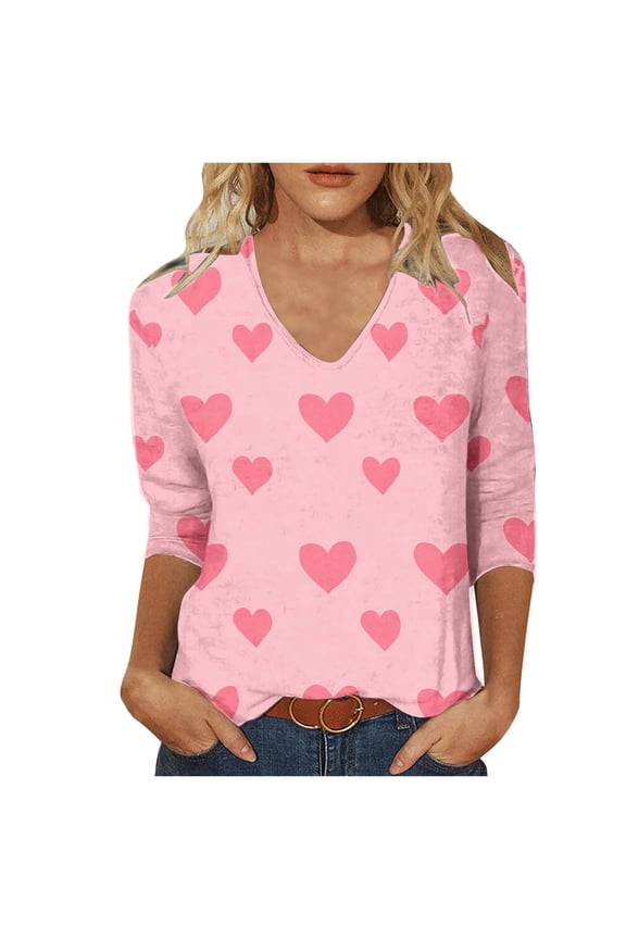 Workout Tops Pack 3/4 Sleeve V-Neck Circle Tops - Pleated Detail for Winter Pink L