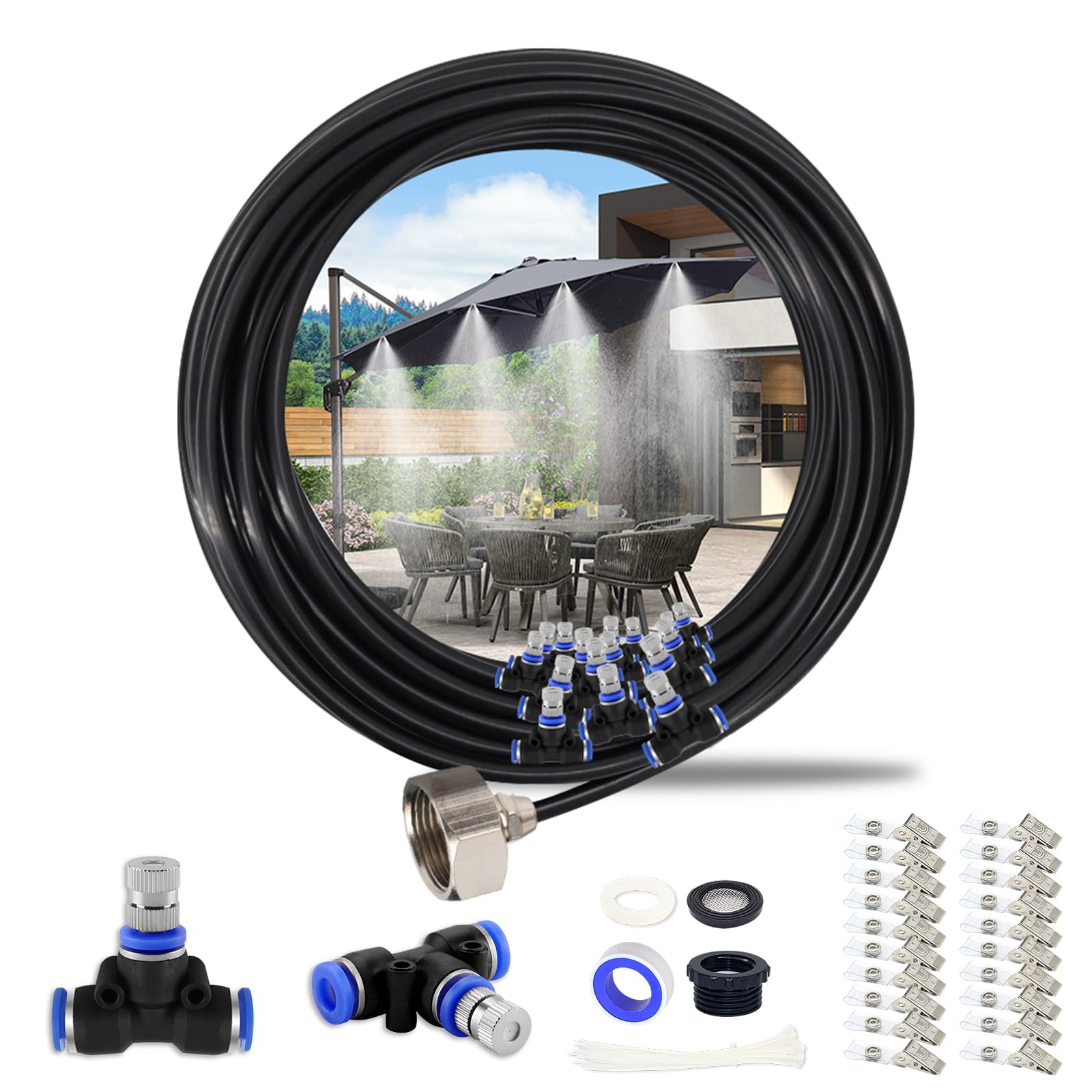 YuYo System, Misters EC36 for Outside Patio, 59FT Line +19 Brass Mist