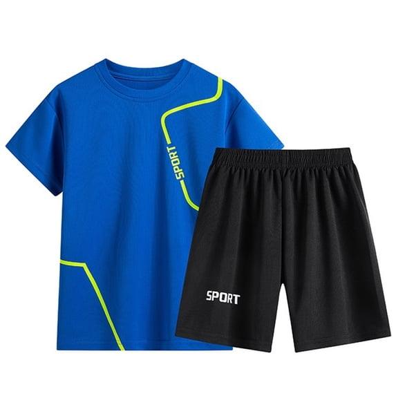 YuYuBao Child Boys Sports Sets Short Sleeve Running Suits Summer T Shirts Shorts Two Piece Set Quick Dry Clothes3-4 Years 3-4 Years